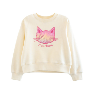 ILOVEJ韩国童装2026秋季女童粉色猫咪图案上衣纯棉卫衣/JXSTO31