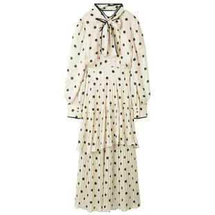 LILY BROWN2025秋冬新品优雅蝴蝶结系带收腰百褶连衣裙LWFO255001