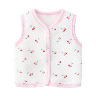 婴儿马甲秋冬小背心加厚保暖0-2岁女宝宝冬装樱桃马夹纯棉新生儿