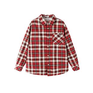 巴拉巴拉男童衬衫儿童加绒外套格子衬衣红色上衣大童秋冬新款童装