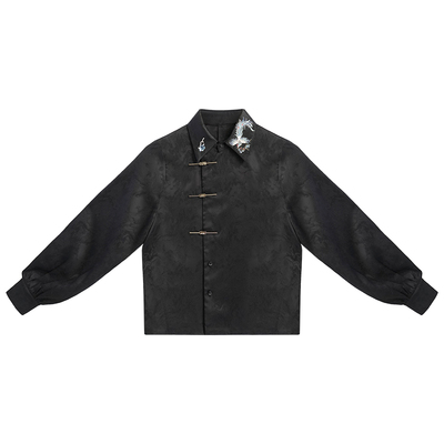 星河汉歌新中式衬衫黑色立领国风