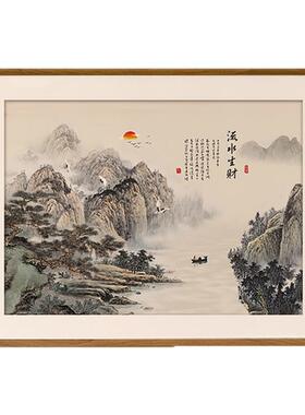 新中式电表箱装饰画山水画免打孔