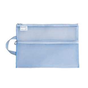 Planwith网纱文件袋双层大容量学生拎书包透明拉链试卷档案收纳袋