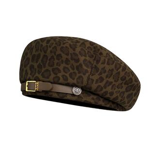 2025新款豹纹贝雷帽子女显脸小秋冬美式复古时髦网红高级感画家帽