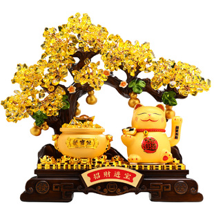 发财树招财猫摆件自动招手办公室店铺收银台聚宝盆装饰品开业礼物
