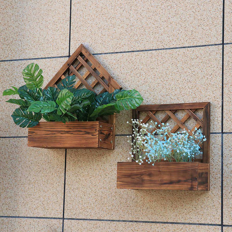 碳化防腐壁挂实木花盆墙壁装饰花篮阳台挂壁绿植种植箱造园小品