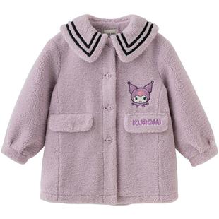 库洛米联名戴维贝拉儿童毛绒棉服女童新款棉衣2026中大童冬装外套