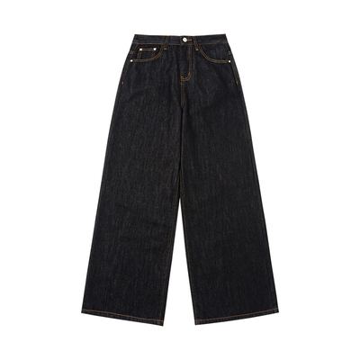 iSaluteU美式黑色宽松牛仔长裤春夏新品简约百搭垂坠感直筒阔腿裤