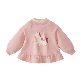 [抑菌抗静电]女童卫衣宝宝加绒秋冬小童衣服2026新款儿童薄绒上衣