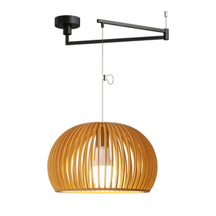 源氏木语餐厅吊灯摇臂单头中古风台吊灯茶室胡桃木纹全光谱灯具