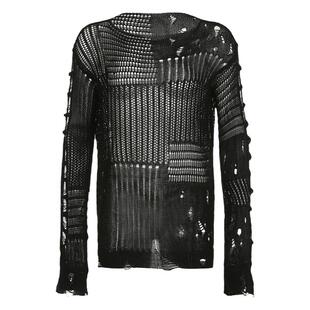 FUNOFF 流浪艺术家#慵懒废土风不规则破洞镂空长袖罩衫破烂风上衣