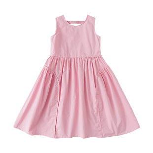 棵初2025夏季新款女童纯色无袖连衣裙亲子款温柔甜美气质A字裙