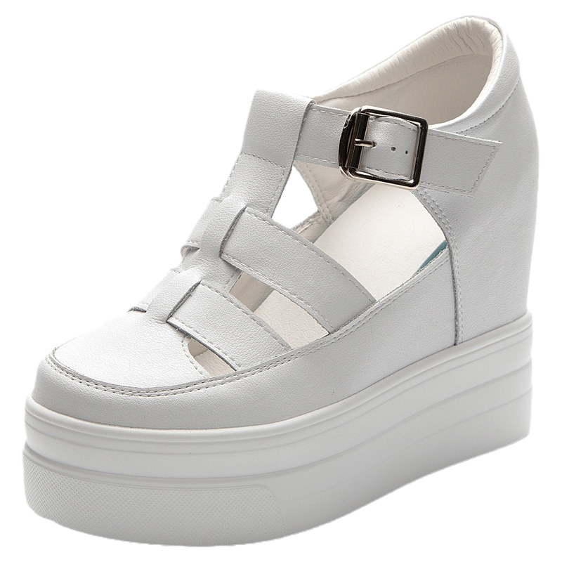 11厘米12公分内增高女鞋夏天真皮厚底镂空小白鞋包头凉鞋猪笼鞋子