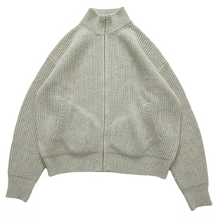 NOFAITH双拉链羊毛立领竖纹开衫毛衣男秋冬款老钱风宽松针织外套