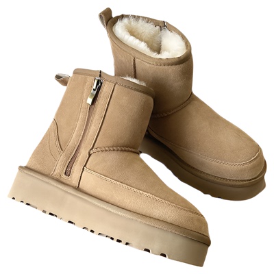 桑坡羊皮毛一体侧拉链厚底雪地靴