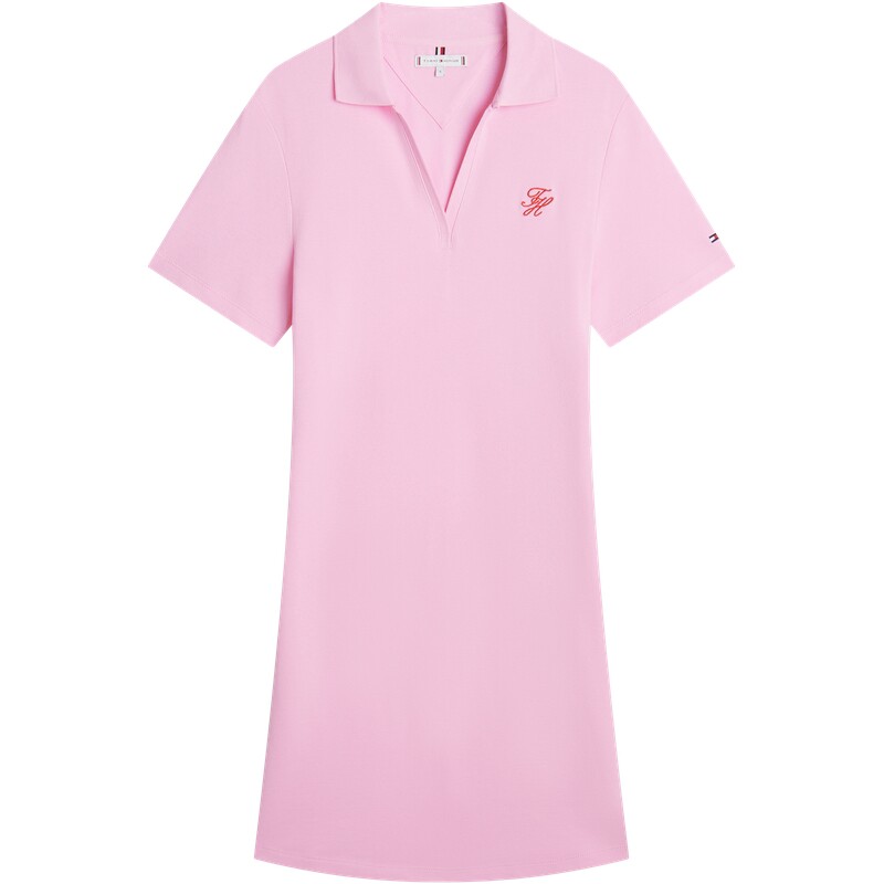 Tommy女装花体刺绣V字领POLO裙