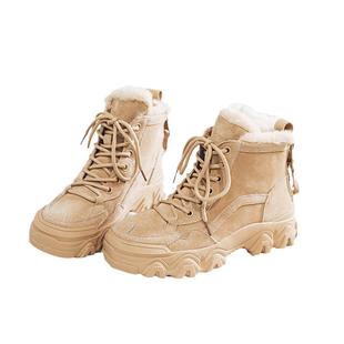 雪地靴女加绒鞋子真皮马丁靴防滑棉鞋增高雪地鞋女款靴子保暖短靴