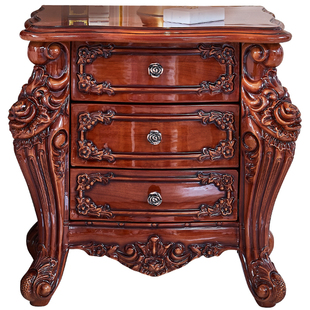 欧式床头柜 美式奢华复古实木雕花床边柜收纳柜仿古色储物柜角柜