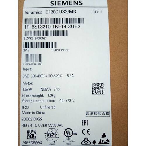 议价6SL3210-1KE14-3UB2西门子G120变频器1.5KW  6SL32101KE143UB