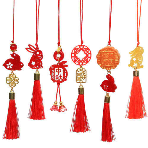 中秋节吉祥物仿贝壳物业赠送兔子中秋挂件商场公司月饼礼盒挂件