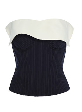 【孟子义同款】CORSELET一字荷叶边鱼骨胸衣外穿通勤西装条纹抹胸