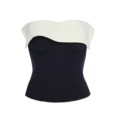 【孟子义同款】CORSELET一字荷叶边鱼骨胸衣外穿通勤西装条纹抹胸