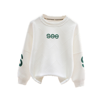 男童加绒加厚保暖白色圆领卫衣