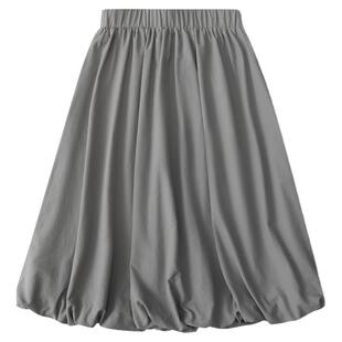 antceee轻户外肌理感简约透气松紧腰花苞半身裙山系A字裙