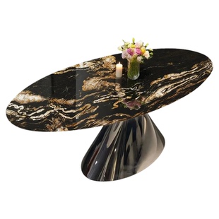天然宇宙金奢石餐桌现代简约轻奢高级感别墅家用餐厅椭圆飞碟餐桌