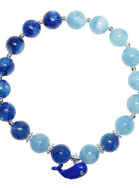 天然带猫眼女生蓝钻吊坠水晶手链