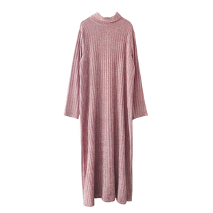 2025秋款超柔软气质优雅粉色高领打底裙袍子连衣裙原创设计简约