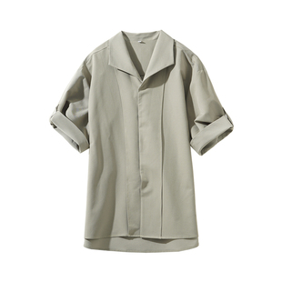 Hualun休闲衬衫男生短袖夏季高级感宽松免烫衬衣韩系cleanfit上衣