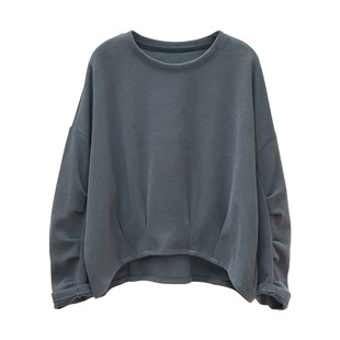 设计感褶皱袖子套头休闲卫衣女大码宽松个性潮流前短后长外穿上衣