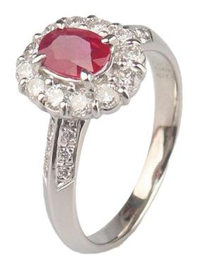 中古95新日本进口商品椭圆形切工红宝石钻石戒指铂金90054号