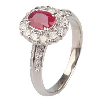 中古95新日本进口商品椭圆形切工红宝石钻石戒指铂金90054号