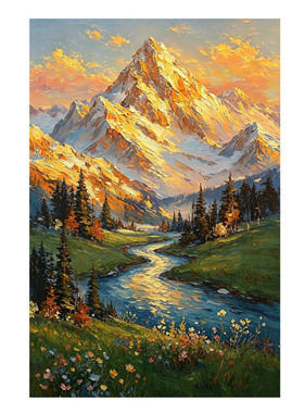 日照金山纯手绘油画玄关风景挂画