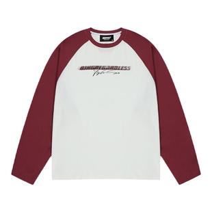 BJHG不计后果 美式插肩长袖t恤男款春季打底衫纯棉内搭拼色卫衣女