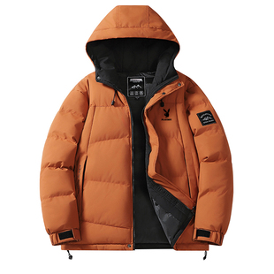 花花公子棉衣男冬季新款加厚保暖连帽棉服外套宽松大码休闲棉袄潮