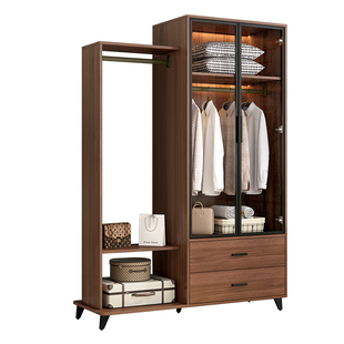 中古风衣柜家用卧室挂衣柜落地衣帽架小户型衣橱收纳储物柜7A27