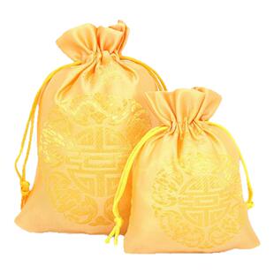 新年黄色中国风首饰袋五福临门锦囊织锦缎束口送礼收纳小巧便捷