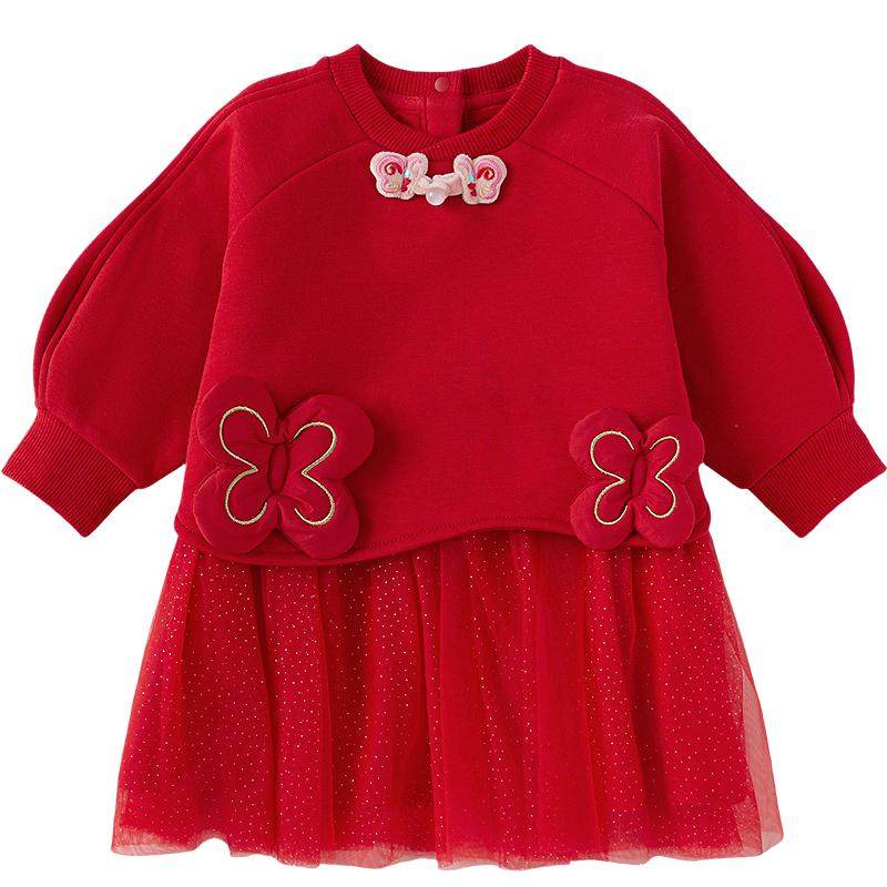 【balaOne】巴拉巴拉童装女童连衣裙新中式2025新款春装网纱裙子