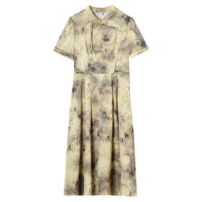 淡雅印花中长连衣裙女