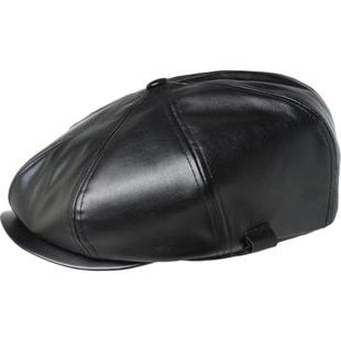Kangol Faux Leather Cap袋鼠人造皮质八角帽贝雷帽英伦复古帽子