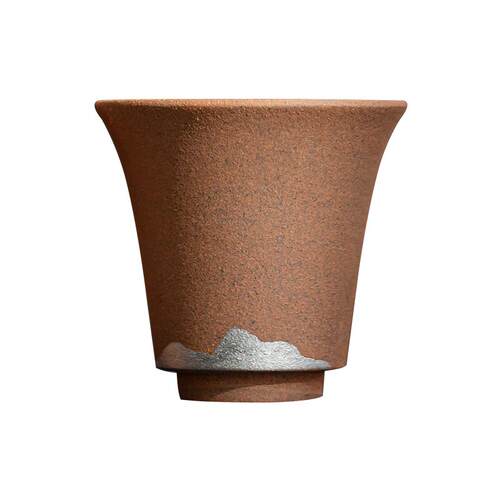 圭隐堂老岩泥茶杯手工鎏银复古主人杯家用个人单杯品茗杯闻香杯子