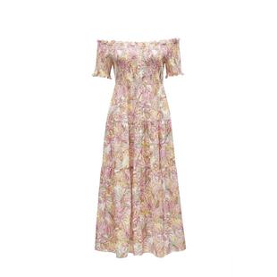 [新降五折]绫致VeroModa连衣裙女秋冬一字领单排扣A摆度假风长裙