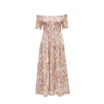 tq区绫致VeroModa连衣裙女秋冬一字领单排扣A摆度假风长裙