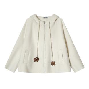 dfvc韩版短款绵羊毛呢外套女2025年冬季新款连帽双面呢山羊绒大衣