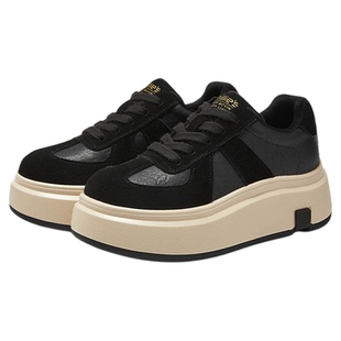 millies妙丽厚底复古休闲鞋女款春季新款板鞋港风内增高黑色鞋子