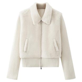 夕蒙2025新款秋冬针织拼接羊羔毛领韩系好看小个子短款厚外套女士