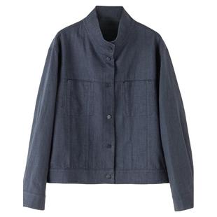 忆霏苎麻短外套女2026春季新款棉麻时尚上衣高端女装立领垂坠柔软